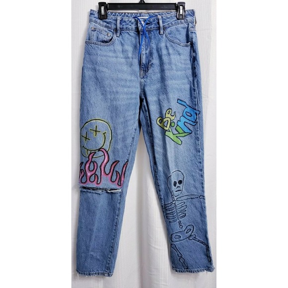 Pacsun Mom Jean Distressed Light Wash Custom Drawstring Jeans Women's size 27 - Picture 12 of 14